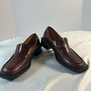 Coconuts by Matisse Brown/Burgundy Leather Block Heel Loafers Preppy Size 8